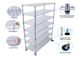 7 Tier Metal Wire Shelving Unit, 2450lbs Heavy Duty Adjustable Storage Rack with Wheels & 34409341