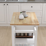 Kitchen island rolling trolley cart with Adjustable Shelves and towel rack rubber wood table top W28235382