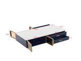 Modern Navy Blue Coffee Table with 2 Glass Door Storage, 4 Drawers, Gold Metal Legs, and Multi-Color N735P167910