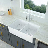 32" L x 20" W Double Basin Farmhouse Kitchen Sink with Basket Strainer JY285T
