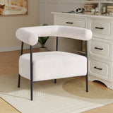 Modern Boucle Fabric Upholstered Accent Chair, Curved Armchair with Black Metal Frame, White N765P236503W