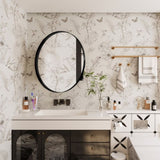 31.5 Inch Surface Mount Round Metal Framed Medicine Cabinet with Mirror and Adjustable Shelves Black W1435P194674