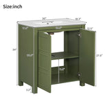 30'' Farmhouse Bathroom Vanity with Ceramic Sink, Soft-Close Door, Adjustable Shelf, Olive Green N729P290712F