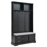 ON-TREND Elegant Hall Tree with Sliding Doors, Versatile Coat Rack with 6 Silvery Hooks & Handles, N721P205787B