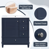 30" Bathroom Vanity with Sink, One Door with Shelf and Three Drawers, Soft Close Door, Blue N759P225994C