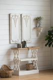 35.5" x 14" x 32" Distressed White and Natural Wood Shelf Tray, French Country Console Table W2078141936