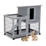 ZNTS Detachable Rabbit Hutch with Removable Tray and Rolling Casters, Gray+White W2181P190614