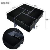 ON-TREND Unique Design Coffee Table with 4 Hidden Storage Compartments, Square Cocktail Table with WF305182AAB