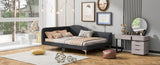 Full Size Upholstered Daybed with Headboard and Armrest, Support Legs, Grey WF318303AAE
