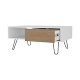 ZNTS Gramling Coffee Table with a Drawer and Hairpin Legs, White + Natural Oak B128P263712