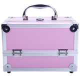 ZNTS SM-2176 Aluminum Makeup Train Case Jewelry Box Cosmetic Organizer with Mirror 9"x6"x6" Pink 34100159