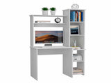 White 6-Shelf Writing Desk with Built-in Bookcase B06280293