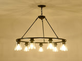 Black Wagon Wheel Chandelier 34.25Inch Modern Farmhouse Glass Pendant Light 12-Light Ceiling Hanging W5008P468521