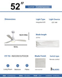 52 Inch Ceiling Fan Light With 6 Speed Remote Silver 3 Wood Blade Reversible DC Motor For Bedroom W93494500