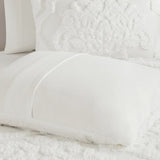 3 Piece Tufted Cotton Chenille Damask Comforter Set Off-White King/Cal King B03597088