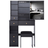 Small Size Left Drawer Desktop Vanity Table Cushioned Stool, Extra Large Sliding Mirror, Multi W936P202257