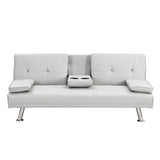 Sofa Bed with Armrest two holders WOOD FRAME, STAINLESS LEG, FUTON WHITE PVC W2297P164962