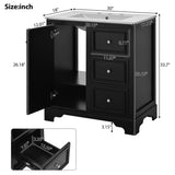 30-Inch bathroom vanity cabinet with ceramic basin, 3 drawers and adjustable shelves N729P176237B