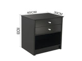 40 x 30 x 60cm Round Handle Night Stand with Two Drawer Black 60016126