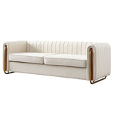 Contemporary Velvet Sofa Couch 84.25''W for Living Room, Beige W57946164