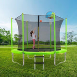 ZNTS 10FT Trampoline for Kids with Safety Enclosure Net, Basketball Hoop and Ladder, Easy Assembly Round 55763995