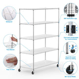 ZNTS 5 Tier 6000lbs Heavy Duty Adjustable Storage Rack Metal Shelf Wire Shelving Unit with Wheels & Shelf W155083057