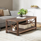 ZNTS 47 Inch Modern Coffee Table with Storage Shelf, Farmhouse Rectangle Living Room Center Table for W1445P162747