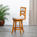 30" Bar Height X-Back Swivel Stool, Natural Finish, Beige Fabric Seat B04660717