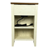 Farmhouse End Table with Charging Station,Night Stand with Barn Door and Drawer, Storage for Bedroom W1412P230407