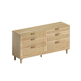 59" Rattan Dresser with Drawers, 6 Drawer Dresser for Bedroom, Clothes Storage Cabinet for Bedroom, W757P209511