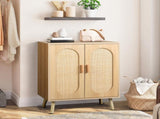 Modern Rattan Shoe Storage Cabinet with Double Doors and Adjustable Shelves, Accent Cabinet for 48636771