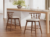 Doria Indoor Wooden Barstool, Walnut Finish With Beige Upholstery, Set of 2 N775P299416W