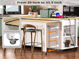 47 inch Kitchen Island with Extendable Dining Table, Rubber Wood Veneer Kitchen Table with Internal 56128666