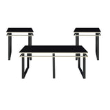 Black Coffee Table and End Tables Set Occasional 3pc Tables Tempered Glass Top Metal Frame Modern B011P297577