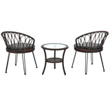U_STYLE Outdoor Leisure Set, 2 Rattan Single Chairs with A Glass Round Table, Perfectly Suited for N711P256422D