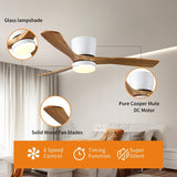 52 inch White Wood Ceiling Fans Lights and Remote, Modern Flush Mount Low Profile Ceiling Fan W2352P309353