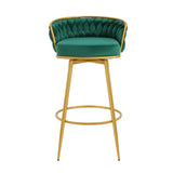 Swivel Counter Height Bar Stools Set of 2, 31.5" Bar Height Stools with Hand-Woven Backrest & Gold N762P216979F