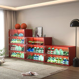 Red Glass Door Shoe Box Shoe Storage Cabinet For Sneakers With RGB Led Light W1320P183133