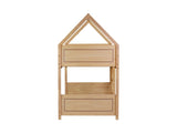 Twin Over Twin House Floor Bed with Headboards, Footboards and Guardrails, Ladder, Rubber Wood W504P227942
