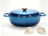 Cast iron 5QT cooking pot - Gradient blue - Includes two silicone gloves - Enamel pot 72431906