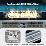 K&K 43" Propane Gas Fire Pit Table, 60000 BTU Rectangular Open Weave Wicker Fire Pit with Glass Wind N707P210158G