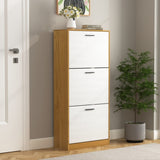 Shoe Storage Cabinet with 3 White Panel Flip Drawers, Freestanding Organizer for Entryway, Narrow W409P194946