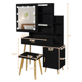 ZNTS FCH Particleboard Triamine Veneer 2 Drawers 1 Door 2 Shelves Mirror Cabinet 3 Light Bulbs Dressing 80625142