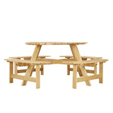 ZNTS Outdoor 8 Person Picnic Table, 8 person Round Picnic Table with 4 Built-in Benches, Umbrella Hole, W2275P149764