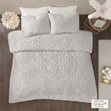 King/Cal King 3-Piece Tufted Cotton Chenille Medallion Duvet Cover Set B03597333