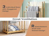 Solid Bamboo Freestanding Towel Rack with 3 Staggered Hanging Bars & Slatted Bottom Storage Shelf, 85528828