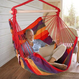 Hammock Hanging Canvas Porch Patio Swing Seat Portable Camping Rope Seat Wooden Stick Hammock 93130373