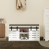 Modern Shoe Storage Bench, 2-Tier Entryway Bench with 2 Sliding Barn Doors & Full Soft Removable W282P224756