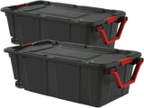 40 Gallon Durable Plastic Storage Tote with Latching Lid and Pull Handle, Black, 2 Pack 51853524