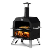 ZNTS Outdoor Pizza Oven Wood Fired 2-Layer Pizza Ovens Outside Pizza Maker with Stone, Removable Cooking 87975879